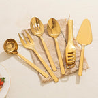 KINGSTONE Large Hostess Gold Serving Utensils Set, Heavy Duty 18/10 Stainless Steel - 10 inch Serving Spoons, Slotted Spoons, Forks, Tongs, Cake Pie Server for Buffet, Wedding, Party
