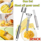 3 Pcs Upgraded Stainless Steel Corn Kitchen Tool set Corn Corn Peeler, Corn Stripper and Corn Holder, Kernel Remover Tool for Home & Outdoor Dining