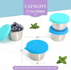 6x2.7 Oz Salad Dressing Container to Go,Handy Leakproof Stainless Steel Meal Prep Containers Reusable,Sauce Containers for Lunch Box, Picnics, Travel, Office and Kitchen Storage