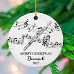 Customized Text/Year/Name Flute Player Ceramic Ornament, Personalized Xmas Ornaments Gift for Flautist Instrument Lover Brother Sister Dad Mom Daughter Son, Unique Flute Musical Ceramic Ornament