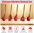 Kitchen Utensils Set, Silicone Cooking Utensils Set,Non-Stick Silicone Spatula Set with Natural Acacia Hard Wood Handle, 5 Piece, Upgraded Thickened Cookware