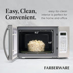 Farberware 1.3 Cu. Ft. Countertop Microwave Oven – 1100 Watts Power, Smart Sensor Auto Cook Settings, Defrost, Easy Clean and Child Safety Lock - White Platinum