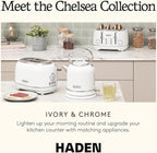 Haden Chelsea 2 Slice Wide Slot Toaster with Adjustable Browning Control, Ivory & Chrome