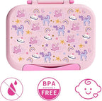 Prints Leak-Proof XL Lunch Box - Reusable 3-Compartment Containers Bento Box for meal Prepping;5-Cup Capacity for Adults & Ages 8+, BPA-Free, Dishwasher Safe (Pink - Rainbow Unicorns)