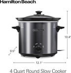 Hamilton Beach 4-Quart Slow Cooker with 3 Cooking Settings, Dishwasher-Safe Stoneware Crock & Glass Lid, Brushed Gray(33240)
