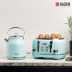 Haden Heritage 1.7 Liter Stainless Steel Electric Tea Kettle with Heritage 2 Slice Wide Slot Stainless Steel Bread Toaster, Turquoise