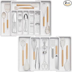 Lifewit Silverware Drawer Organizer and Utensil Organizer Set, Expandable Cooking Cutlery Tray for Kitchen, Adjustable Plastic Flatware Holder Storage Divider for Spoons Forks Knives, Large, White