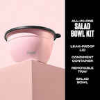 S’well Stainless Steel 64oz Salad Bowl Kit, Pink Topaz Color, Comes with 2oz Mini Canister and Removable Tray for Organization, Leakproof and Dishwasher Safe