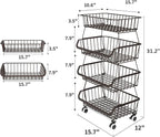 Miyawell Fruit Vegetable Storage Basket for Kitchen - 4 Tier Stackable Metal Wire Baskets Cart with Rolling Wheels Utility Fruits Rack Produce Snack Organizer Bins for Pantry Bathroom Laundry Bronze