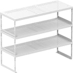 Stackable Expandable Metal Shelf Organizer - Adjustable Wire Storage Rack with Holes for Kitchen, Bathroom, Cabinet, Office - Space Saving, Durable & Sturdy Design（3PACKS/Medium/White