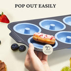 BRONYPRO Silicone Donut Pan for Baking with Metal Frame, 3.35 Inch Large doughnut pan,donut molds for baking Nonstick Non Toxic Bakeware for Oven,Blue