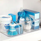 12 PACK Multi-Use Clear Plastic Storage Bins for Organizing w/ Labels - Home, Kitchen, Bathroom, Office, Pantry Cabinet Shelf Organizer Bins - SOHO Collection, RV, Fridge Organization Containers