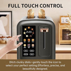 SEEDEEM Toaster 2 Slice, Real Touch Screen with LCD Display, Single-Slice Function, Stainless Steel Toaster, 50% Faster Heating, 1.5" Wide Slots, Removable Crumb Tray, 1350W, Dark Metallic
