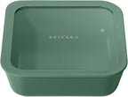 Ceramic Coated Glass Food Storage Container | No PTFE, PFOA, PFAS, and BPA | Reusable Non Toxic Meal Prep Container with Glass Lid | Easy To Store | 8 Cup Square [Pine]