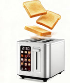 Touch Screen Toaster 2 Slice, Stainless Steel Toasters Digital Timer 2 Slot Toasters, 6 Shade Settings 6 Bread Types for Bagel,Defrost（304 Stainless Steel）