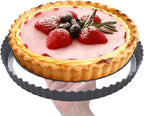 10 Inch Nonstick Tart Pan with Removable Bottom, Carbon Steel Quiche and Pie Pan- 1.1-Inch Depth, Fluted Edges for Baking Tarts, Quiches, Mousse Cakes, and Desserts