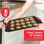 PERLLI Non-Stick 6-Piece Baking Pan Set, BPA-Free Carbon Steel Bakeware Set with Silicone Handles, Stackable Kitchen Oven Set, Cookie Sheet, Baking Tray, Baking Sheet Set, Oven Safe (446°F)