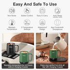 Temperature Control Smart Mug, Self Heating Coffee Mug LED Display, 180 Min Battery Life - Hot up to 149℉ Fast Wireless Charger Base Improved Design coffee serving sets (12oz, Blue Grey)