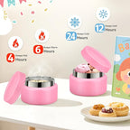 Kids Bento Lunch Box with 8oz Soup Thermo, Kids Leakproof Lunch Food Containers with 4 Compartment,Insulated Hot Food Jar with Lunch Bag for School, Travel (Pink-No lunch bag)