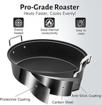32L Large Oval Roaster Pan, Carbon Steel Roasting Pan with Rack and Lid for Thanksgiving Christmas Party, Turkey Roaster Pan for Chicken Beef Max Load 25 Lbs