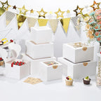 10pcs 6 Inch Cake Boxes with Sticks and Boards for Cookies, Small Cakes, Mini Desserts, Bento, and Bakery, Cupcake Box for Birthday, Party, Wedding, Mother's Day, Christmas（6x6x5 inch）