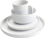 Gibson Home Zuma 16 Piece Round Kitchen Dinnerware Set, Dishes, Plates, Bowls, Mugs, Service for 4, Matte Stoneware, White