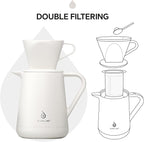 Ideus Insulated Pour Over Coffee Maker 20oz, Stainless Steel Coffee Pot Pour Over Set Camping Coffee Carafe BPA-Free with Dripper for Home, Office & Camping (White)