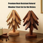 Natural Wood Tree Trivet Set, 𝐍atural Tree Trivet Set - 4 Wooden Trivets,4 Wooden 𝐓rivets & 1 Stand Like a Christmas Trees,for Hot Dish,Pot,Bowl,Teapot,Hot Pot Sets (Walnut Finish 3 Trivets,3set)