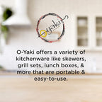 O-Yaki Flat Metal Kabob Skewer for Grilling – Set of 8 BBQ Skewers Stainless Steel with Storage Bag, Dishwasher Safe Skewers with Hook Handle & Sharp Tip for Outdoor BBQ, Cookouts & Oven Use – 8 Inch