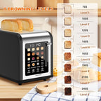 2 Slice Toaster Touch Screen, Stainless Steel Toasters Digital Timer 2 Slot Toasters, 8 Shade Settings 6 Bread Types for Bagel, Cancel, Defrost (Black)
