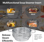 SUNHOUSE 5 Quart Stainless Steel Steamer Insert – Multi-Purpose Soup & Food Steamer with Stay-Cool Handles & Heavy-Duty Glass Lid – Fits Various Pot Sizes (8", 8.5", 9.5")