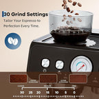 Garvee 20 Bar Pressure Stainless Steel Espresso Machine with Grinder, 2.8L Removable Water Tank, Milk Frother Steam Wand for Latte/Cappuccino - Adjustable Shot Volume, Professional Home/Office Use