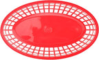 40 Pack 9x5.7x1.6 Inch Plastic Fast Food Baskets, Restaurant Serving Baskets, Red Oval Fast Food Serving Basket for Picnic, Deli Serving, Chicken, Burgers and Fries