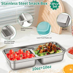 3 Pack Leakproof Stainless Steel Snack Containers with Secure Sealed Lids, Reusable 2 Compartment Bento Boxes for Lunch Prep, Travel, School & Office Stainless Steel Lunch Box