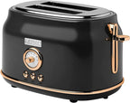 Haden Dorset 2 Slice Wide Slot Stainless Steel Toaster with Adjustable Browning Control & Non-Slip Feet, Black & Copper