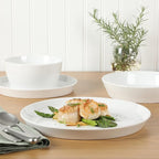 Martha Stewart Selma Chip & Scratch Resistant Dinnerware Set – White Plates and Bowls, Durable Dishwasher and Microwave Safe Dishes Set for Everyday Use