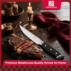 Steak Knives,4.5 Inch Steak Knife Set of 4,Micro-Cutting Point Serrated Edge,Razor Sharp Kitchen Knife,50CR15MOV Stainless Steel,Dishwasher Safe,Ergonomic Handle And Full Tang Design With Gift Box