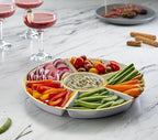 Plasticpro 6 Sectional Round Plastic Serving Tray/Platter (4, White & Gold)
