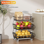 Miyawell 3-Tier Rolling Pantry Cart with Wheels, Stackable Wire Storage Floor Organizer for Kitchen Pantry Snack Shelves, Fruit Basket Stand, Vegetable Storage Rack for Food Snacks Onion Potato