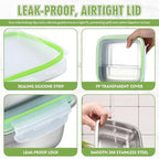 4 Pack Sandwich Containers, 40oz Stainless Steel Sandwich Box with Airtight Lids, Reusable Metal Meal Prep Lunch Boxes, BPA-Free, Dishwasher Safe, Large Capacity Food Storage Containers (Green)