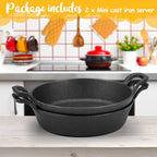 Mini Cast Iron Skillets 7 x 7 x 1.7 Inch Cast Iron Pan Small Ramekin Set Black Casserole Dish Cookware Oven Safe Mini Skillets for Kitchen Indoor Outdoor Picnic (2 Pack)