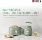Haden Dorset 2 Slice Wide Slot Stainless Steel Toaster with Adjustable Browning Control & Non Slip Feet, Cedar Green & Chrome