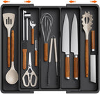 Lifewit Cooking Utensil Drawer Organizer, Expandable from 13 to 22.4 inches, Adjustable Cutlery Silverware Tray, Plastic Flatware Spatula Holder, Kitchen Tools Gadgets Storage Divider, Black