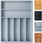 Silverware Organizer, 12.5 Inch Utensil Organizer Kitchen Drawer Organizer Bamboo Silverware Holder Cutlery Tray Organizer in Drawer Flatware Organizer Tray(7 slots, Gray）
