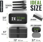 Bentoheaven Premium Bento Box Adult Lunch Box with Compartments for Women & Men, Set of Utensil & Chopsticks & Dip Container, Cute Japanese Kids Bento Lunch Box, Microwavable (Whispering Gray)