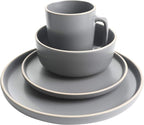 Gibson Home Zuma 16 Piece Round Kitchen Dinnerware Set, Dishes, Plates, Bowls, Mugs, Service for 4, Matte Stoneware, Grey, Gray
