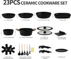 23pcs Ceramic Pots and Pans Set, Nonstick Detachable Handle Cookware, Induction Kitchen Cooking Set with Removable Handle,include Frying Pans & Saucepans Oven Safe (Black)