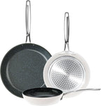 Nuwave 3-Piece 8”, 10”, 12” Forged Lightweight Frying Pan Set, G10 Healthy Duralon Blue Ceramic Ultra Non-Stick, Ergonomic Stay-Cool Handles, Induction-Ready & Works on All Cooktops