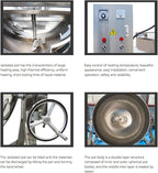 13.2Gallon/50L Jacketed Kettle Large Electronic Tilting Sugar Jam Gas Boiling Machine Commercial Electric Jacketed Pot with Stirring and Edge Scraping 220V 60HZ Three-phase 750W