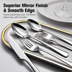 KINGSTONE Silverware Set for 12, 65-Piece Forged 18/10 Stainless Steel Flatware Set, Mirror Finish Cutlery Set Dishwasher Safe for Home, Restaurant, Wedding, Party
